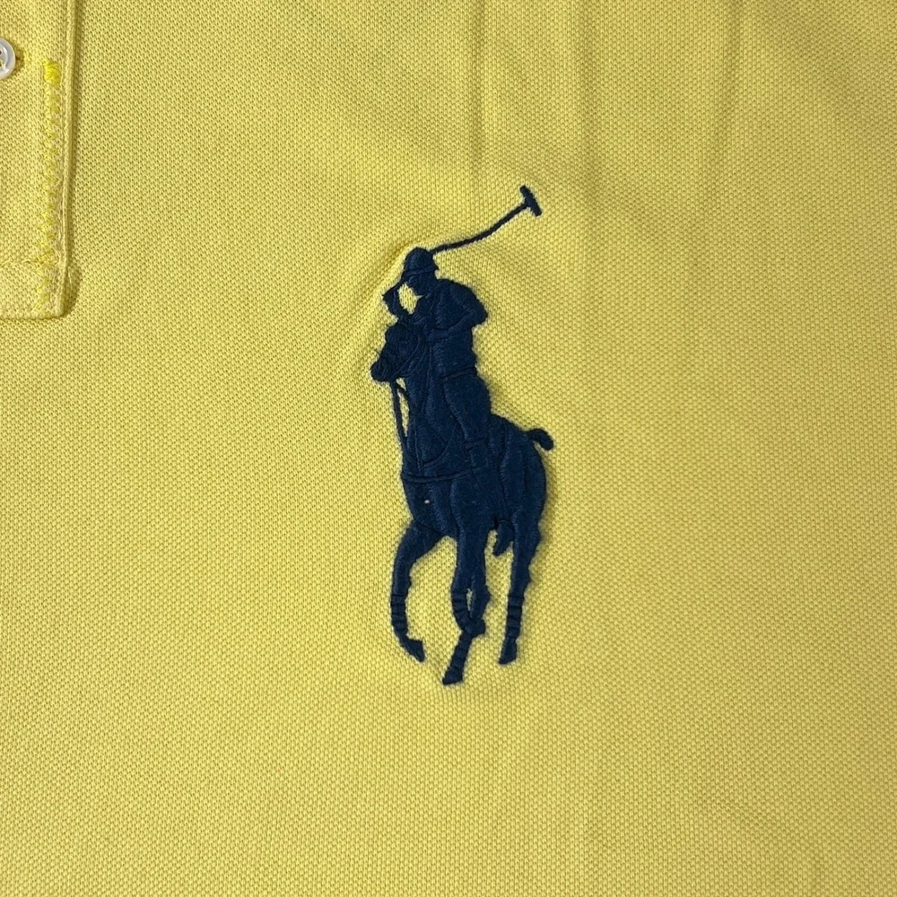 Polo Ralph Lauren Polo Shirt Men XXL Yellow Navy Big Pony Custom Fit Vintage NWT